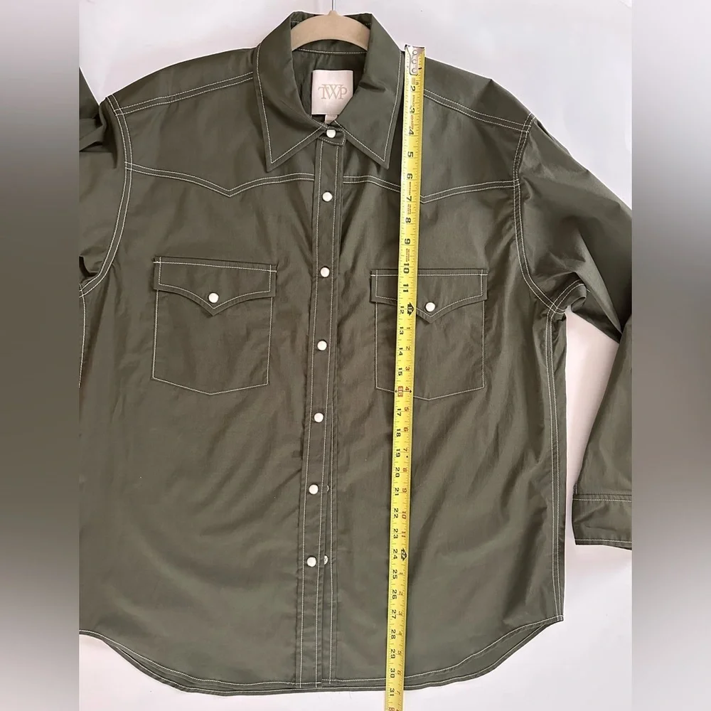 TWP Dutton Oversized Stretch Cotton Poplin Western Shirt  Olive - Picture 9 of 12